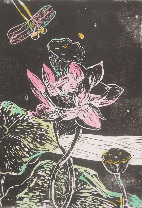 《荷花》赵紫涵 木刻版画.jpg